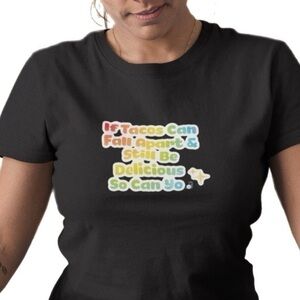 Original Graphic Print T Black Short Sleeve T ‘Rainbow Taco Positive Vibes New